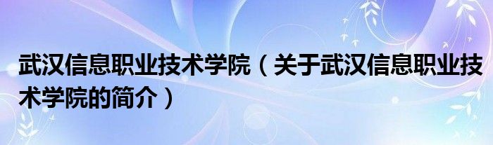 武漢信息職業(yè)技術(shù)學院（關(guān)于武漢信息職業(yè)技術(shù)學院的簡介）