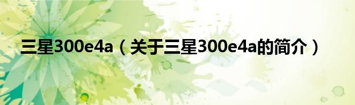 三星300e4a（關(guān)于三星300e4a的簡(jiǎn)介）