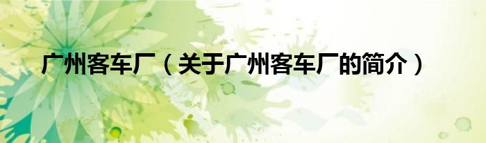 廣州客車(chē)廠（關(guān)于廣州客車(chē)廠的簡(jiǎn)介）