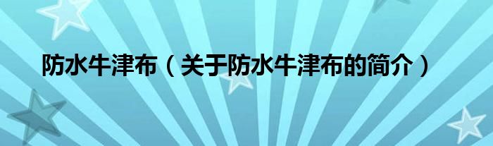 防水牛津布（關(guān)于防水牛津布的簡(jiǎn)介）