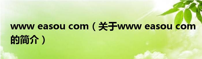 www easou com（關于www easou com的簡介）