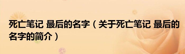 死亡筆記 最后的名字（關(guān)于死亡筆記 最后的名字的簡(jiǎn)介）