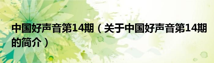 中國好聲音第14期（關(guān)于中國好聲音第14期的簡介）