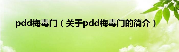 pdd梅毒門（關(guān)于pdd梅毒門的簡(jiǎn)介）