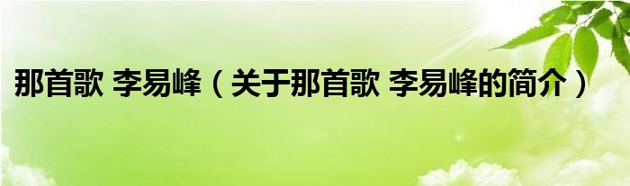 那首歌 李易峰（關(guān)于那首歌 李易峰的簡(jiǎn)介）