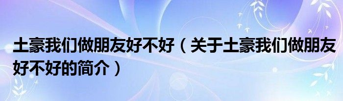 土豪我們做朋友好不好（關(guān)于土豪我們做朋友好不好的簡(jiǎn)介）