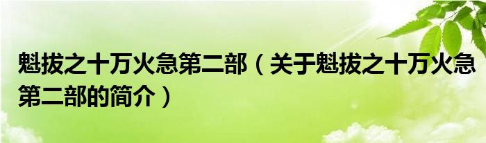 魁拔之十萬火急第二部（關于魁拔之十萬火急第二部的簡介）