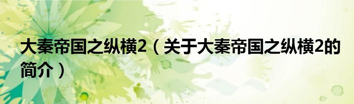 大秦帝國之縱橫2（關(guān)于大秦帝國之縱橫2的簡介）