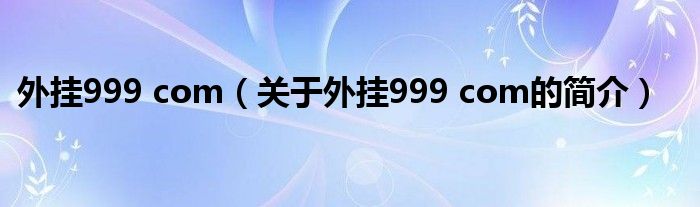 外掛999 com（關(guān)于外掛999 com的簡介）