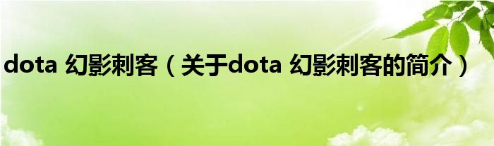 dota 幻影刺客（關(guān)于dota 幻影刺客的簡介）