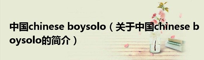 中國chinese boysolo（關(guān)于中國chinese boysolo的簡介）