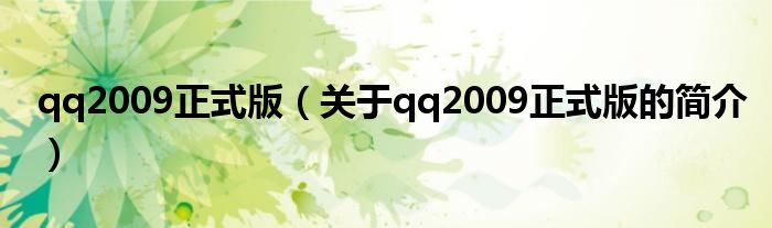 qq2009正式版（關(guān)于qq2009正式版的簡介）