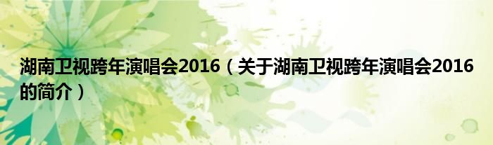 湖南衛(wèi)視跨年演唱會2016（關于湖南衛(wèi)視跨年演唱會2016的簡介）