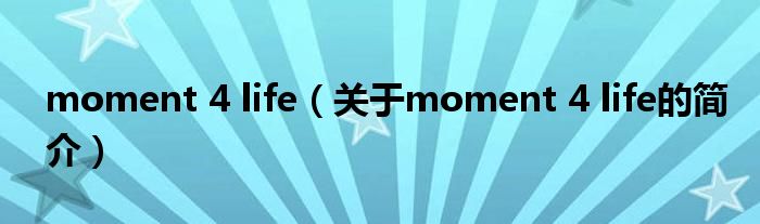 moment 4 life（關(guān)于moment 4 life的簡介）