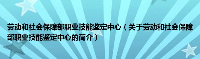 勞動和社會保障部職業(yè)技能鑒定中心（關(guān)于勞動和社會保障部職業(yè)技能鑒定中心的簡介）