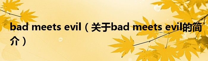 bad meets evil（關(guān)于bad meets evil的簡介）