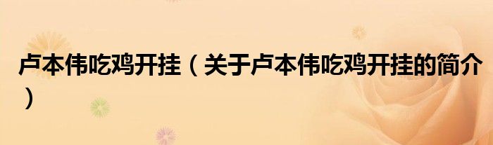 盧本偉吃雞開掛（關(guān)于盧本偉吃雞開掛的簡(jiǎn)介）