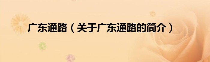 廣東通路（關(guān)于廣東通路的簡(jiǎn)介）