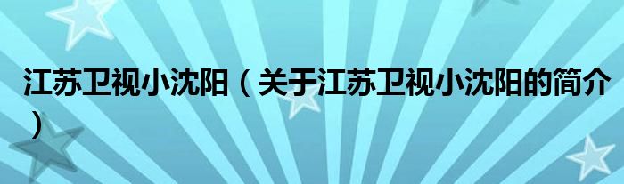 江蘇衛(wèi)視小沈陽（關(guān)于江蘇衛(wèi)視小沈陽的簡介）