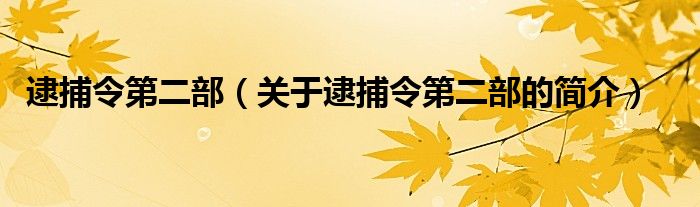 逮捕令第二部（關(guān)于逮捕令第二部的簡介）