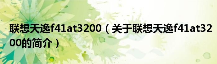 聯(lián)想天逸f41at3200（關(guān)于聯(lián)想天逸f41at3200的簡介）