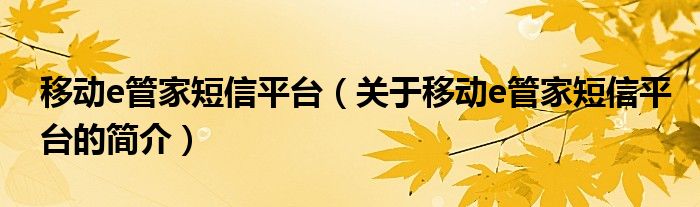 移動e管家短信平臺（關(guān)于移動e管家短信平臺的簡介）