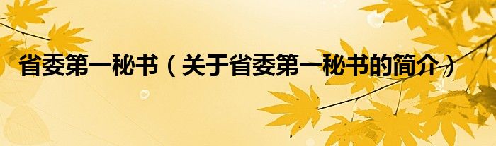 省委第一秘書(shū)（關(guān)于省委第一秘書(shū)的簡(jiǎn)介）