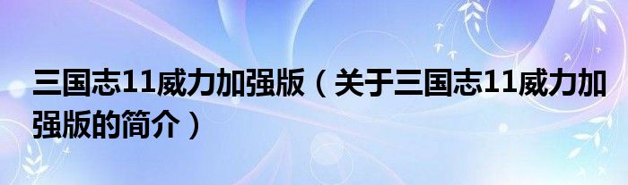 三國志11威力加強版（關于三國志11威力加強版的簡介）