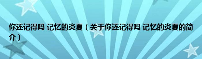 你還記得嗎 記憶的炎夏（關于你還記得嗎 記憶的炎夏的簡介）