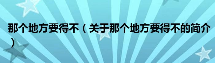 那個地方要得不（關于那個地方要得不的簡介）