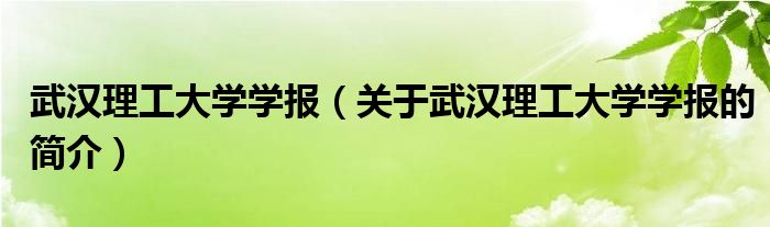 武漢理工大學(xué)學(xué)報(bào)（關(guān)于武漢理工大學(xué)學(xué)報(bào)的簡(jiǎn)介）