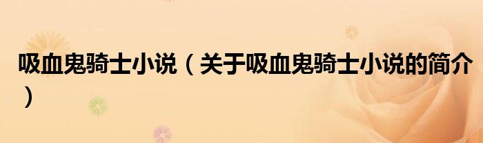 吸血鬼騎士小說（關(guān)于吸血鬼騎士小說的簡(jiǎn)介）