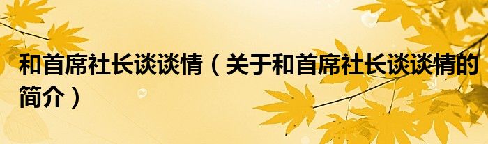 和首席社長談談情（關于和首席社長談談情的簡介）