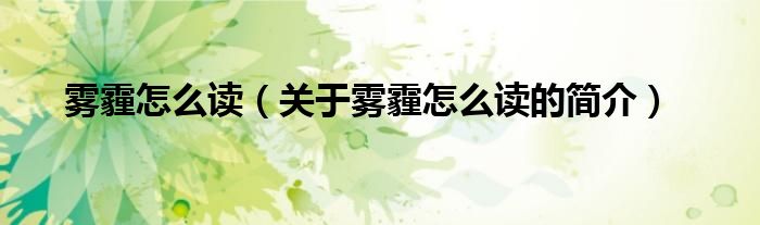 霧霾怎么讀（關(guān)于霧霾怎么讀的簡(jiǎn)介）