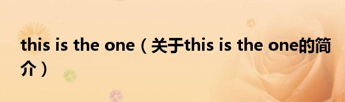 this is the one（關(guān)于this is the one的簡介）