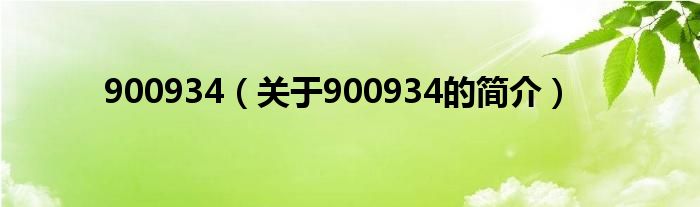 900934（關(guān)于900934的簡介）