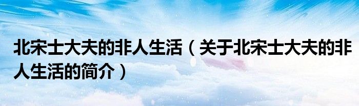 北宋士大夫的非人生活（關(guān)于北宋士大夫的非人生活的簡(jiǎn)介）