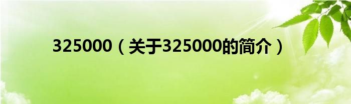 325000（關(guān)于325000的簡(jiǎn)介）