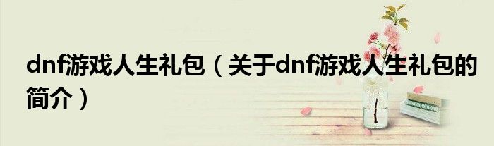 dnf游戲人生禮包（關(guān)于dnf游戲人生禮包的簡(jiǎn)介）