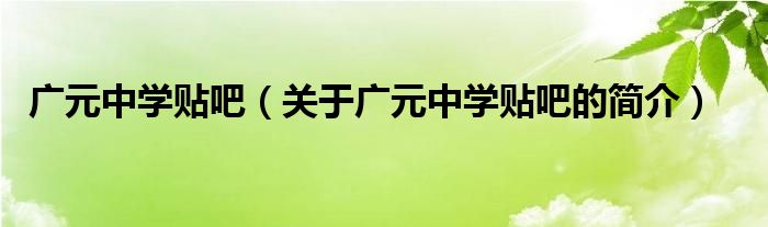 廣元中學(xué)貼吧（關(guān)于廣元中學(xué)貼吧的簡(jiǎn)介）