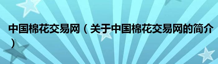 中國棉花交易網(wǎng)（關于中國棉花交易網(wǎng)的簡介）