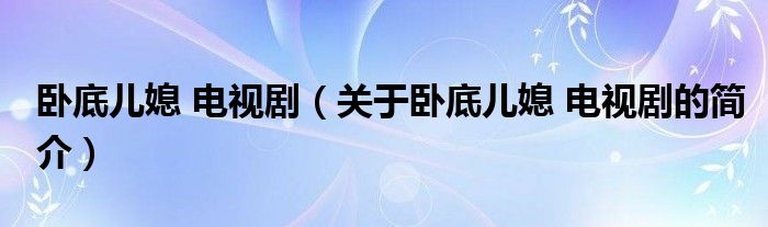 臥底兒媳 電視?。P(guān)于臥底兒媳 電視劇的簡(jiǎn)介）