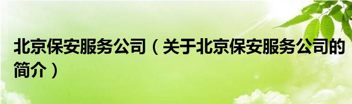 北京保安服務(wù)公司（關(guān)于北京保安服務(wù)公司的簡介）