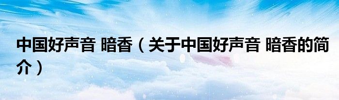 中國(guó)好聲音 暗香（關(guān)于中國(guó)好聲音 暗香的簡(jiǎn)介）