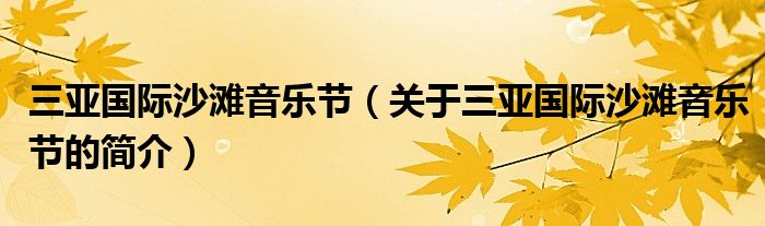 三亞國(guó)際沙灘音樂節(jié)（關(guān)于三亞國(guó)際沙灘音樂節(jié)的簡(jiǎn)介）