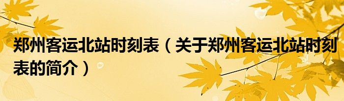 鄭州客運(yùn)北站時(shí)刻表（關(guān)于鄭州客運(yùn)北站時(shí)刻表的簡(jiǎn)介）