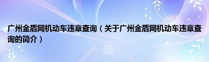 廣州金盾網(wǎng)機動車違章查詢（關(guān)于廣州金盾網(wǎng)機動車違章查詢的簡介）