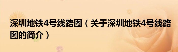 深圳地鐵4號(hào)線路圖（關(guān)于深圳地鐵4號(hào)線路圖的簡(jiǎn)介）