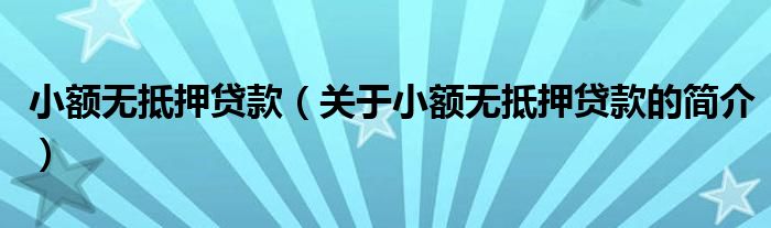 小額無(wú)抵押貸款（關(guān)于小額無(wú)抵押貸款的簡(jiǎn)介）