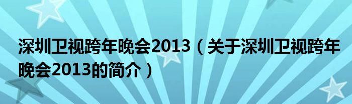 深圳衛(wèi)視跨年晚會2013（關于深圳衛(wèi)視跨年晚會2013的簡介）